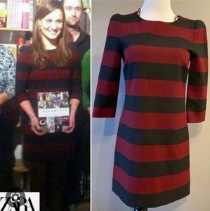 Zara Burgundy and Black striped dress ASO Pippa Middleton